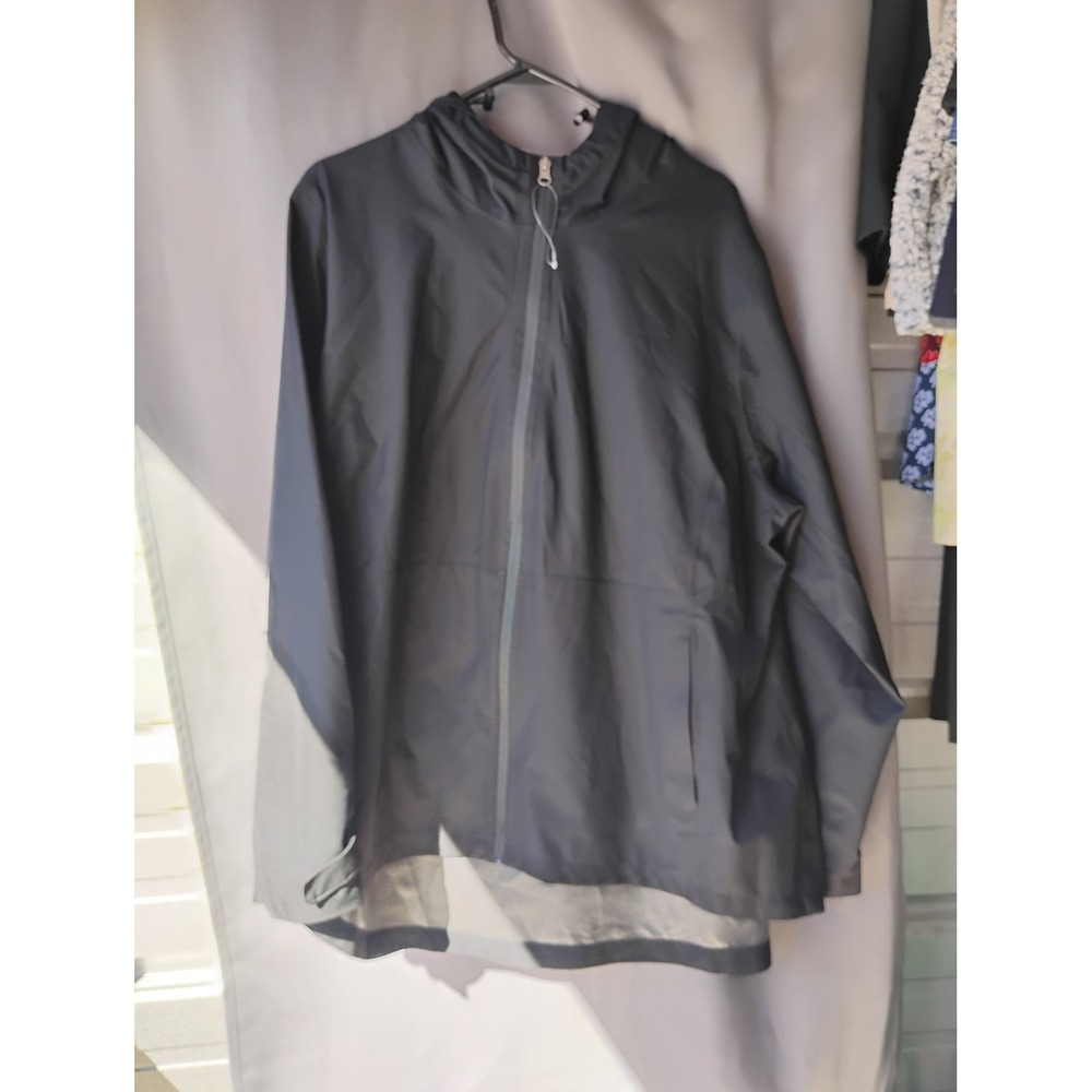 Time and Tru Womens Plus Size 2X Black Hooded Rain Jacket Windbreaker Full Zip